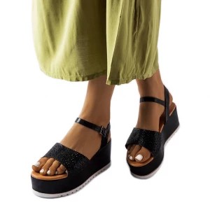 Zdjęcie produktu Czarne ażurowe sandały na platformie Stockton Inna marka