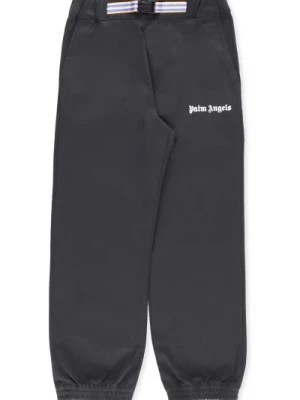 Zdjęcie produktu Czarne Bawełniane Spodnie z Paskiem z Logo Palm Angels