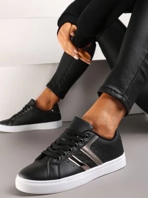 Zdjęcie produktu Czarne Casualowe Sneakersy z Brokatem i Metalicznym Zdobieniem Tidalis