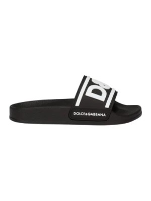 Zdjęcie produktu Czarne dziecięce klapki z nadrukiem logo Dolce & Gabbana