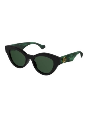 Zdjęcie produktu Czarne i zielone okulary przeciwsłoneczne w kształcie kocich oczu Gucci