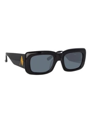Zdjęcie produktu Czarne Okulary Przeciwsłoneczne w Kształcie Prostokąta z Złotymi Szczegółami Linda Farrow