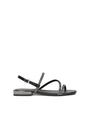 Zdjęcie produktu Czarne sandały z metalowym obcasem i kryształkami Kazar