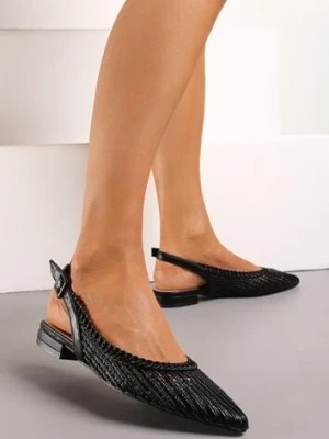 Zdjęcie produktu Czarne Sandały Zapinane na Sprzączkę bez Pięty na Niskim Obcasie Quillia