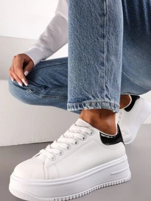 Zdjęcie produktu Biało-Czarne Sneakersy na Platformie przed Kostkę Ocania