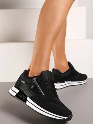 Zdjęcie produktu Czarne Sneakersy z Ozdobnym Suwakiem na Boku i Metalowymi Wstawkami Lavaria