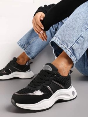 Zdjęcie produktu Czarne Sneakersy z Tłoczonego Materiału z Brokatowymi i Metalicznymi Wstawkami Thermia
