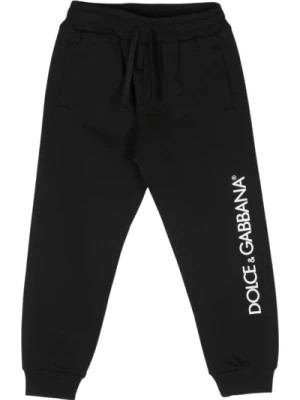 Zdjęcie produktu Czarne Spodnie Sportowe dla Dzieci z Nadrukiem Logo Dolce & Gabbana