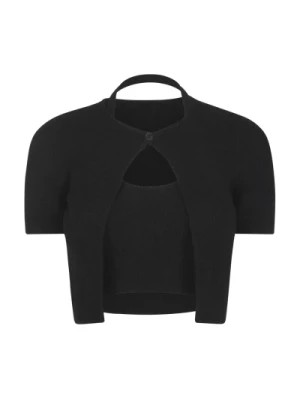 Zdjęcie produktu Czarne swetry z hybrydowym kardiganem z kołnierzem typu halter Alexander Wang