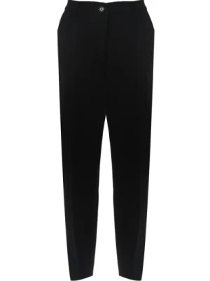 Zdjęcie produktu Czarne Wełniane Spodnie z Rozcięciami i Guzikiem Galalite Dolce & Gabbana