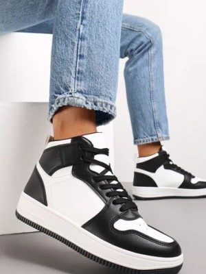 Zdjęcie produktu Czarno-Białe Sneakersy Sznurowane za Kostkę z Perforacją Filomena