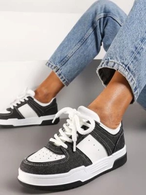 Zdjęcie produktu Czarno-Białe Sneakersy z Imitacji Skóry do Kostki ze Sznurowaniami na Grubej Podeszwie Ramara