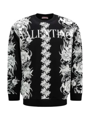 Zdjęcie produktu Czarny Bawełniany Sweter z Kwiatowym Wzorem Valentino