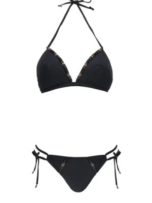 Zdjęcie produktu Czarny bikini z trójkątnym topem i detalami z koralików Miss Bikini