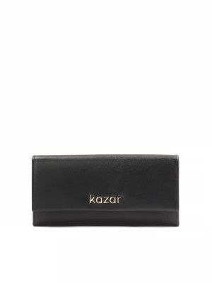 Zdjęcie produktu Czarny skórzany portfel damski z brązowym wnętrzem Kazar