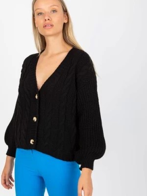 Zdjęcie produktu Czarny sweter damski rozpinany w warkocze OCH BELLA