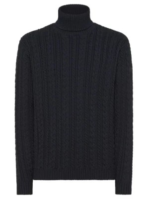 Zdjęcie produktu Czarny sweter z wysokim kołnierzem i splotem kablowym RRD