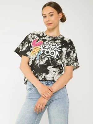 Zdjęcie produktu Czarny t-shirt oversize z nadrukiem tie dye i graffiti