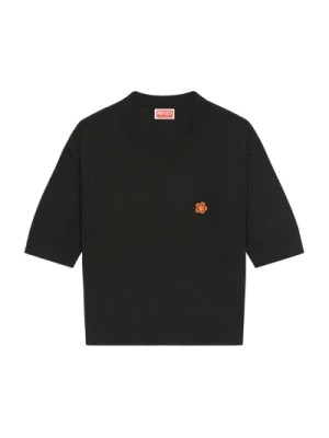 Zdjęcie produktu Czarny T-shirt z 3/4 Rękawem i Kwiatowym Wzorem Kenzo