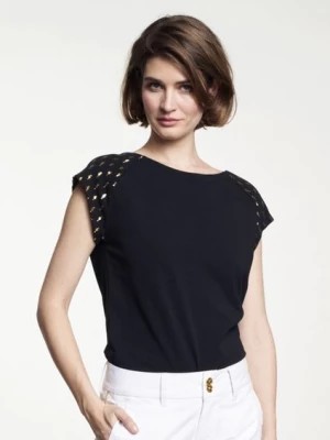 Zdjęcie produktu Czarny T-shirt ze złotym nadrukiem damski OCHNIK