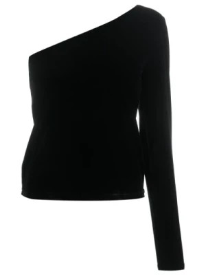 Zdjęcie produktu Czarny Welurowy Sweter z Jednym Ramieniem Ralph Lauren