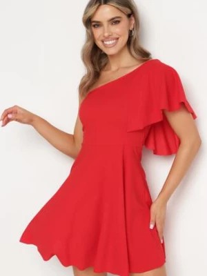 Zdjęcie produktu Czerwona Asymetryczna Sukienka na Jedno Ramię z Falbanką Ellasue