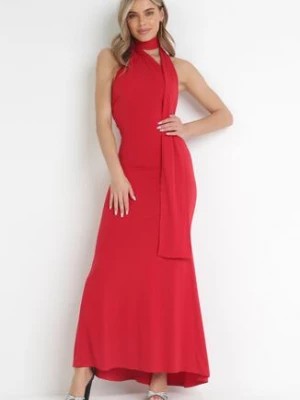 Zdjęcie produktu Czerwona Dopasowana Sukienka Maxi z Ozdobnym Wiązaniem Emelinta