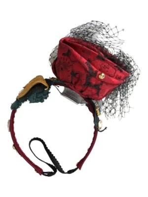 Zdjęcie produktu Czerwona jedwabna opaska z logo i kryształami Dolce & Gabbana