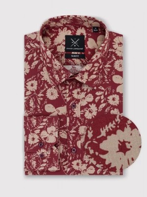 Zdjęcie produktu Czerwona koszula męska w beżowy kwiatowy wzór Pako Lorente
