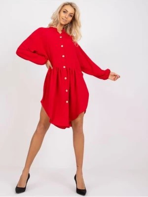 Zdjęcie produktu Czerwona luźna sukienka koszulowa z guziczkami RUE PARIS