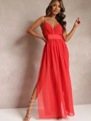 Zdjęcie produktu Czerwona Rozkloszowana Sukienka Maxi z Gumką w Pasie i Majtkami Medane
