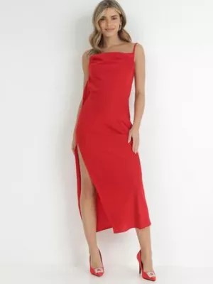 Zdjęcie produktu Czerwona Sukienka na Cienkich Ramiączkach z Odkrytymi Plecami Napi