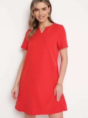 Zdjęcie produktu Czerwona Sukienka Trapezowa Mini z Kieszeniami Hreona