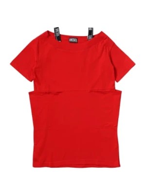 Zdjęcie produktu Czerwona Sukienka z Bawełny z Dekoltem w Stylu Łódka i Krótkimi Rękawami Diesel