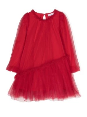 Zdjęcie produktu Czerwona Sukienka z Bawełny z Nakładką z Tiulu Monnalisa