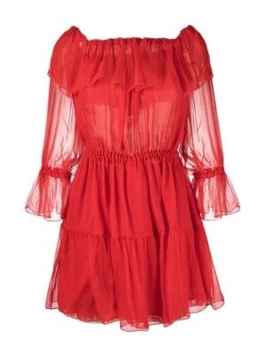Zdjęcie produktu Czerwona Sukienka z Jednym Ramieniem z Jedwabiu Gucci