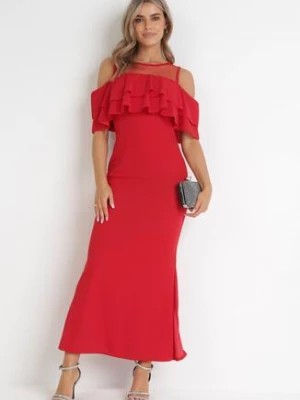 Zdjęcie produktu Czerwona Taliowana Sukienka bez Rękawów z Falbanką Cynanthe