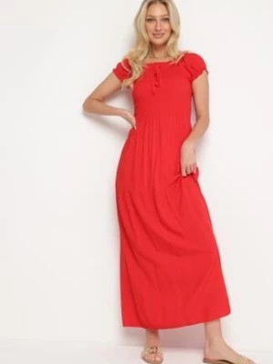 Zdjęcie produktu Czerwona Wiskozowa Sukienka Typu Hiszpanka z Marszczoną Górą Moalle