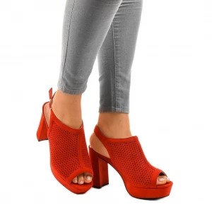 Zdjęcie produktu Czerwone sandały na obcasie ażurowe 9R82 Inna marka