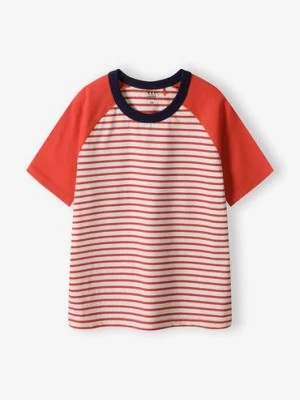 Zdjęcie produktu Czerwony dzianinowy t-shirt chłopięcy w paski - Limited Edition