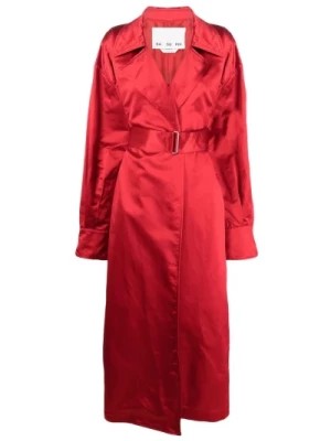 Zdjęcie produktu Czerwony Jedwabny Płaszcz Duchess z Odłączanym Paskiem Sa Su Phi