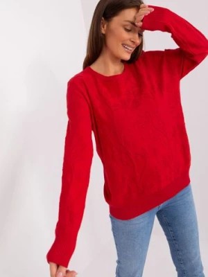 Zdjęcie produktu Czerwony sweter damski klasyczny we wzory