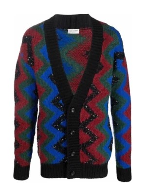 Zdjęcie produktu Czerwony sweter z guzikami i wzorem w jodełkę Saint Laurent
