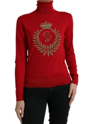 Zdjęcie produktu Czerwony Sweter z Włóczki z Wyszywanym Intarsia Dolce & Gabbana
