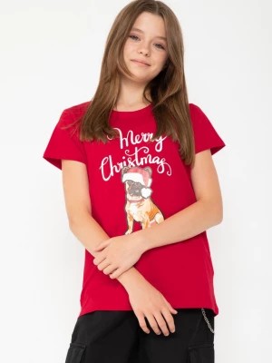 Zdjęcie produktu Czerwony t-shirt ze świątecznym nadrukiem
