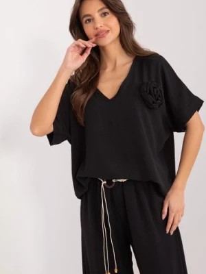 Zdjęcie produktu Damska Bluzka Oversize Z Kwiatem czarna Italy Moda