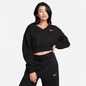 Zdjęcie produktu Damska koszulka o skróconym kroju z dekoltem w kształcie litery V Nike Sportswear Phoenix Fleece - Czerń