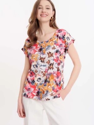 Zdjęcie produktu Damska koszulka z wiskozy w kolorowe kwiaty Greenpoint
