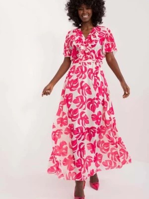 Zdjęcie produktu Damska sukienka letnia maxi z printem w różowe liście Italy Moda