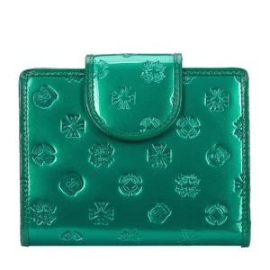 Zdjęcie produktu Damski portfel z lakierowanej skóry w monogram zapinany na napę zielony Wittchen